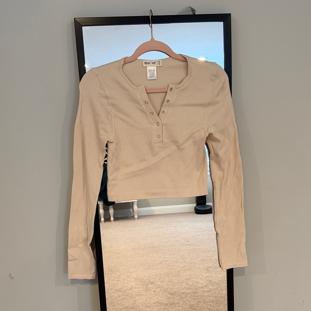 Wild Fable Ribbed Cream Long Sleeve Top